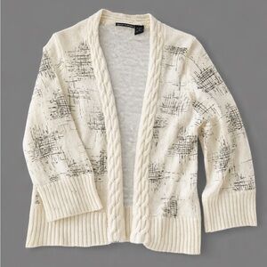 Cardigan Sweater wool blend ivory cream open front size M